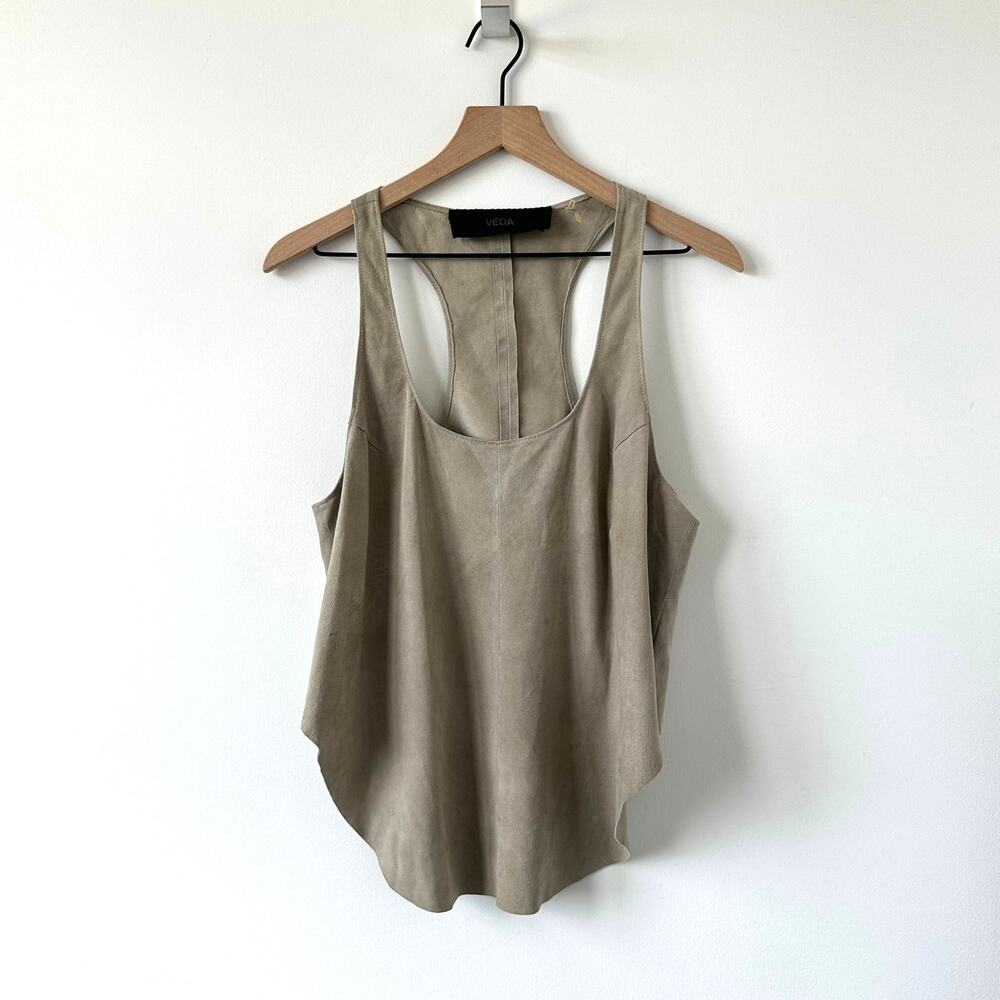 Veda Suede Leather Tank Scoop Neck Racer Back Size M